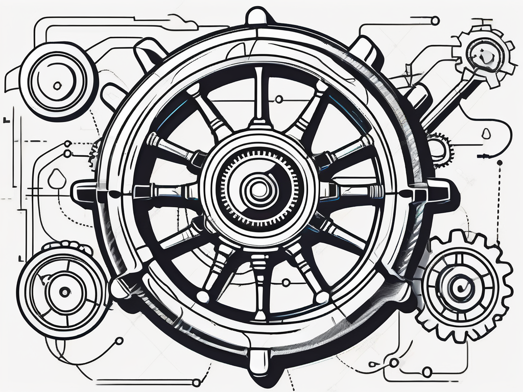 A ship steering wheel adjusting its course