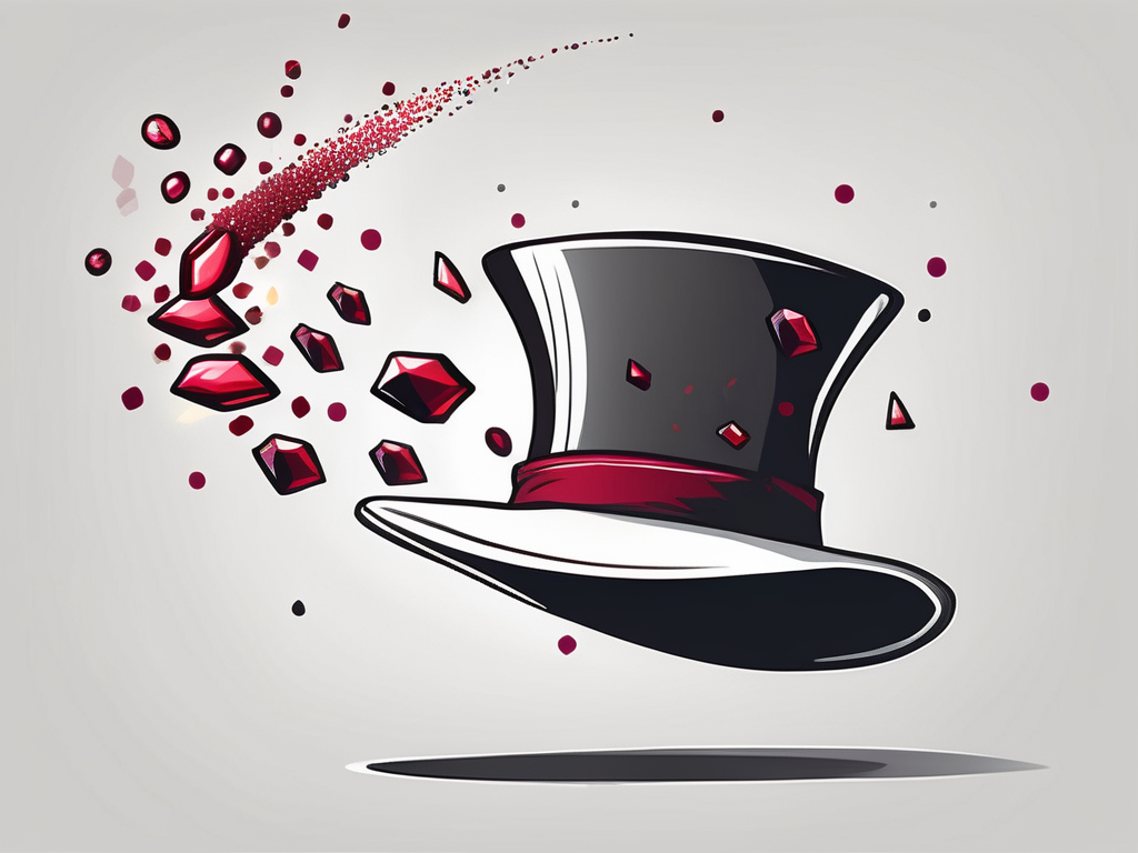 A magician's hat with ruby gems flying out of it